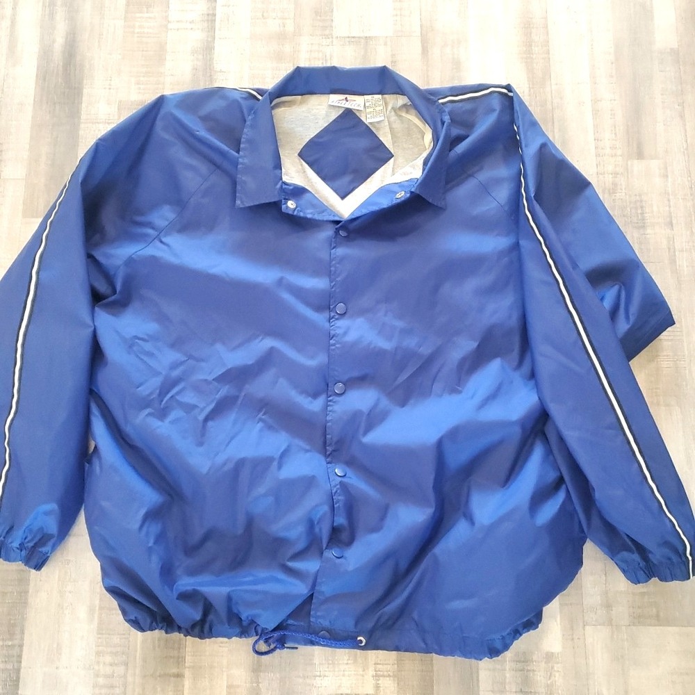 Vintage 80's 90's Blue Windbreaker Jacket Mens Size‎ XL Athletech stripe sleeve